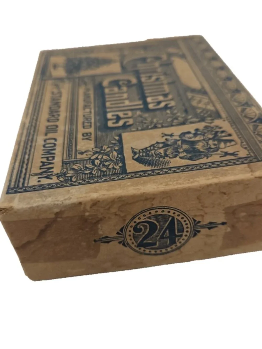 Antique 1800s Christmas Time Capsule Box Petroliana Wood Puzzle Toy Card Crayons